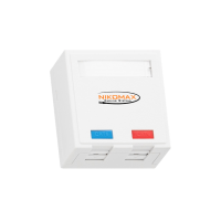 Розетка настенная 2 порта RJ-45 Nikomax, CAT5e, неэкранированная, со шторкой, белая