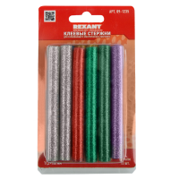 Термоклей d=11.3 мм, L=100 мм Rexant, цветной с блестками, 12 шт/упак