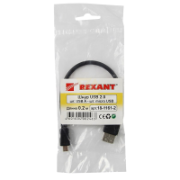 Шнур USB A(гнездо) - Micro USB A(штекер) 5 мм Rexant, черный, 0.2 м