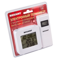Термометр электронный с часами и беспроводным выносным датчиком Rexant