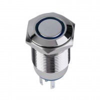 Кнопка антивандальная 12V 3А ON-OFF, фикс (5с), d=16 мм, красная