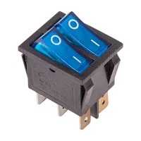 Выключатель клавишный синий с подсветкой двойной 250V 15A (6c) On-Off (RWB-511, SC-797)