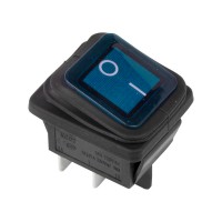 Выключатель клавишный синий с подсветкой и влагозащитой 250V 15А (4с) On-Off (RWB-507)