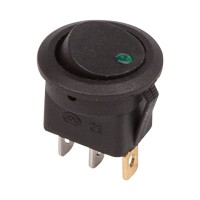 Выключатель клавишный черный с зеленой подсветкой LED 12V 16А (3с) On-Off (RWB-215, MIRS-101E-8C/D)