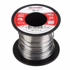 Припой без канифоли ПОС-61 Rexant, катушка, 100 г, 0.8 мм