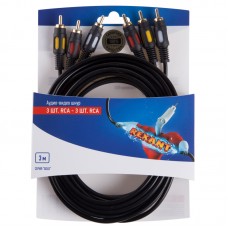 Шнур 3 RCA - 3 RCA 3.5 мм GOLD Rexant, премиум, 3 м