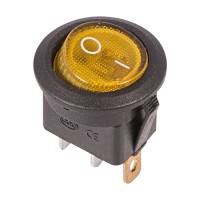 Выключатель клавишный желтый круглый с подсветкой 250V 6А (3с) On-Off (RWB-214, SC-214, MIRS-101-8)