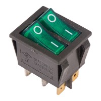 Выключатель клавишный зеленый с подсветкой двойной 250V 15A (6c) On-Off (RWB-511, SC-797)