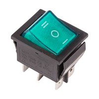 Выключатель клавишный зеленый с подсветкой и нейтралью 250V 15A (6c) On-Off-On (RWB-509, SC-767)
