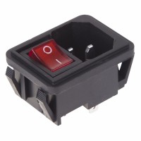 Выключатель клавишный красный с подсветкой и штекером C14 3PIN 250V 10A (4c) On-Off (RWG-112)