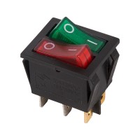 Выключатель клавишный красный/зеленый с подсветкой двойной 250V 15A (6c) On-Off (RWB-511)