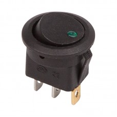Выключатель клавишный круглый ON-OFF черный с красной LED подсветкой (3c) (RWB-215, MIRS-101Е-8С/D)
