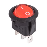 Выключатель клавишный круглый с красной подсветкой LED 12V 20А (3с) On-Off (RWB-214)